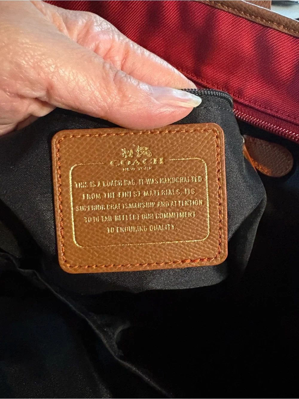 Coach Red Canvas Tote with Brown Leather Trim